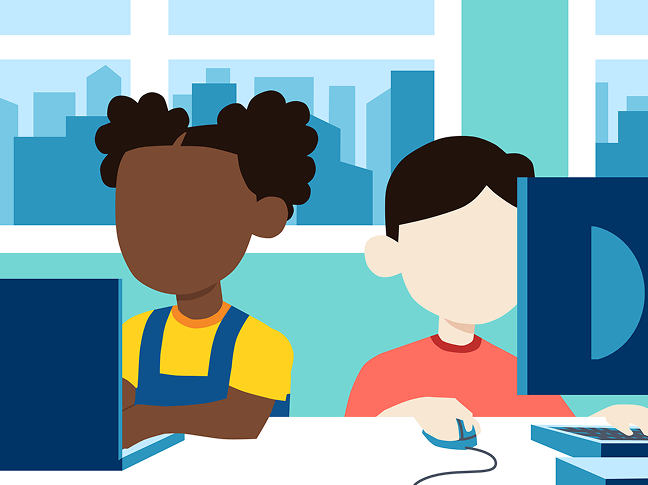 Students using computers